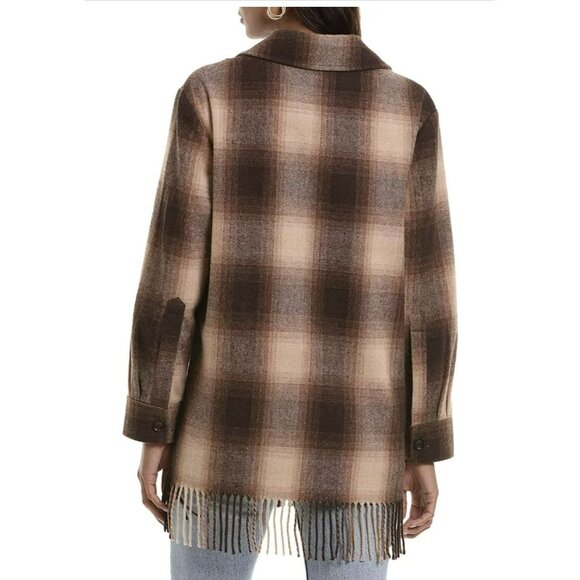 Bagatelle Brown Plaid Fringe Long Shacket Shirt Jacket Sz Small NWT - Picture 7 of 7